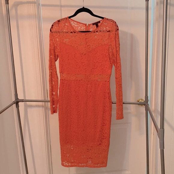 Light Pink/Coral Lace Long Sleeved Material Girl Midi Dress - Picture 1 of 7